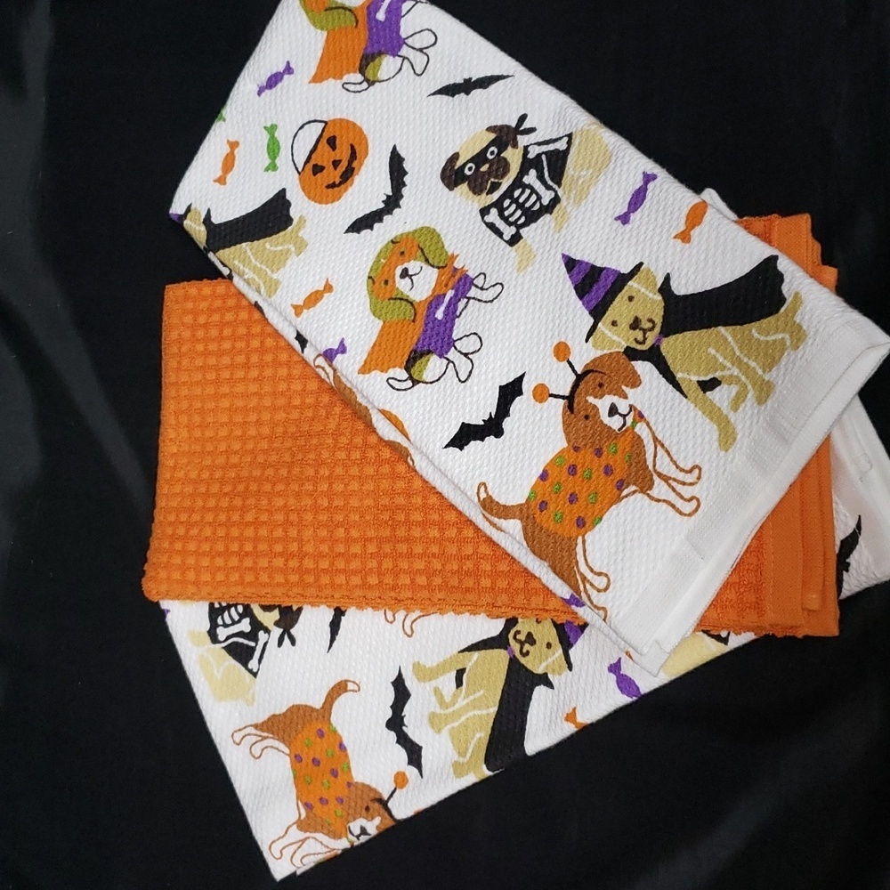 Casaba Dogs in Costumes Halloween Kitchen Towels